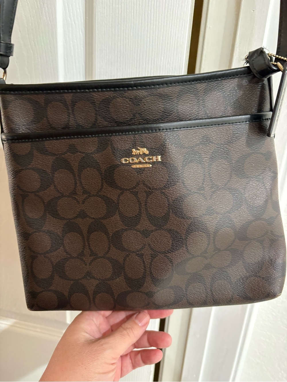 Coach Brown Monogram Crossbody with Black Trim